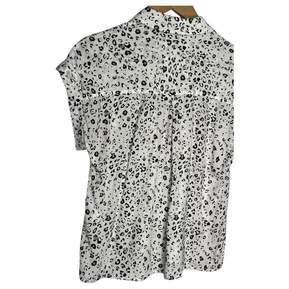 Rails Top Womens XS Leopard Print Short Cuffed Sleeve Button Up High Low White - Picture 7 of 13